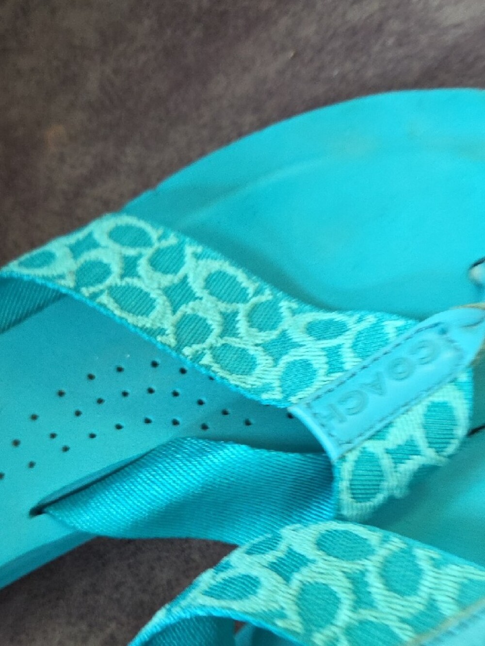 Coach Turquoise Signature Pattern Flip Flop Sandals - Picture 8 of 9